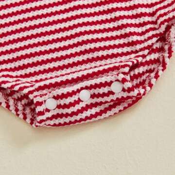 VISGOGO Valentine's Day Baby Sweatshirt Romper Striped Heart/Clover Waffle St.Patrick Day Long Sleeve Irish Onesie Jumpsuits (Red-Love Heart, 12-18 Months)