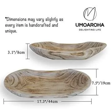 UMOAROHA Wooden Dough Bowl, 17"x7.5" Hand carved, centerpiece bowl, wooden bowls for decor, farmhouse bowl, dough bowls for decor, long wooden bowl, dough bowls large wooden, bread bowl, fruit bowl