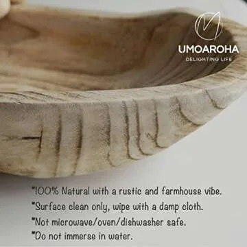 UMOAROHA Wooden Dough Bowl, 17"x7.5" Hand carved, centerpiece bowl, wooden bowls for decor, farmhouse bowl, dough bowls for decor, long wooden bowl, dough bowls large wooden, bread bowl, fruit bowl