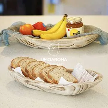 UMOAROHA Wooden Dough Bowl, 17"x7.5" Hand carved, centerpiece bowl, wooden bowls for decor, farmhouse bowl, dough bowls for decor, long wooden bowl, dough bowls large wooden, bread bowl, fruit bowl