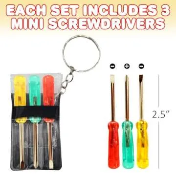 ArtCreativity Mini Screwdriver Set with Keychain (12 Pack) - Useful Adult Party Favors, Each Set Includes 3 Screw Drivers in a Handy Portable Pouch - Pocket Screwdriver & Mini Toolkit Keychain