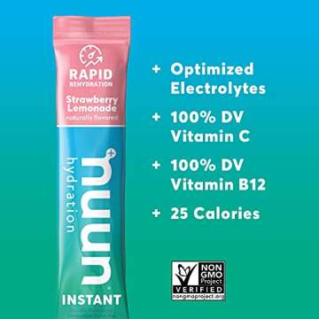 Nuun Instant Electrolyte Powder Packets for Rapid Hydration, Strawberry Lemonade, 5 Essential Electrolytes for Hydration, Easy Open Drink Mix with Magnesium, Vegan, Non-GMO, (16 Servings)