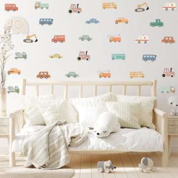 YIMEHDAN Watercolor Transportation Vehicle Wall Decals,Truck Tractor Excavator Bus Vinyl Wall Sticke...