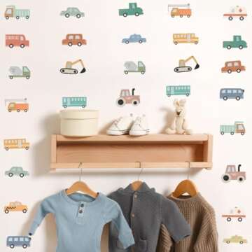 YIMEHDAN Watercolor Transportation Vehicle Wall Decals,Truck Tractor Excavator Bus Vinyl Wall Stickers, Self-Adhesive Cartoon Construction Car Artwork for Boys Bedroom Playroom Decor