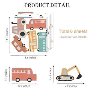 YIMEHDAN Watercolor Transportation Vehicle Wall Decals,Truck Tractor Excavator Bus Vinyl Wall Stickers, Self-Adhesive Cartoon Construction Car Artwork for Boys Bedroom Playroom Decor