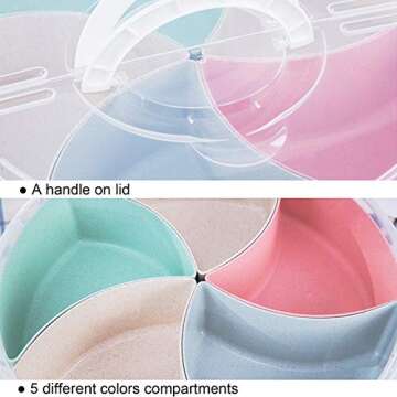 amokk Divided Serving Tray Platter with Lid & Handle Storage Container - 5 Plastic Compartment Box Clear Organizer - for Candy, Fruits, Nuts, Snacks Parties Entertaining