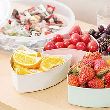 amokk Divided Serving Tray Platter with Lid & Handle Storage Container - 5 Plastic Compartment Box Clear Organizer - for Candy, Fruits, Nuts, Snacks Parties Entertaining