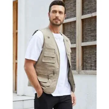 Gihuo Men's Fishing Vest Utility Safari Travel Vest with Pockets Outdoor Work Photo Cargo Fly Summer Vest (X-Large, Light Khaki)