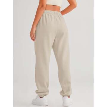 AUTOMET Womens Sweatpants Fleece Lined Fall Outfits Baggy High Waisted Straight Leg Sweat Pants 2024 Drawstring Winter Burnt Casual Athletic Lounge Joggers Beige S