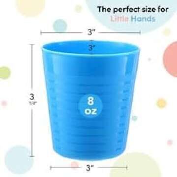 PLASKIDY Kids Cups - Set of 6 Toddler Plastic Cups 8 Oz - Children's Drinking Tumbler Cups - Reusabl...