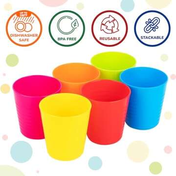 PLASKIDY Kids Cups - Set of 6 Toddler Plastic Cups 8 Oz - Children's Drinking Tumbler Cups - Reusable Kids Plastic Cups BPA FREE/Dishwasher Safe Unbreakable Cups for Kids & Toddlers