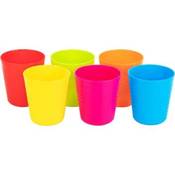 PLASKIDY Kids Cups - Set of 6 Toddler Plastic Cups 8 Oz - Children's Drinking Tumbler Cups - Reusable Kids Plastic Cups BPA FREE/Dishwasher Safe Unbreakable Cups for Kids & Toddlers