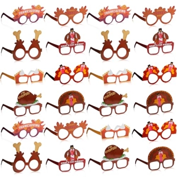JOYIN 24 Pcs Thanksgiving Turkey Eyeglasses, Fun Holiday Accessories for All Ages