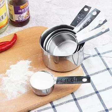 Stainless Steel Measuring Cups Set of 5 - Stackable Measuring Cup Set for Dry Foods or Liquids - Metal Measuring Cups for Cooking and Baking