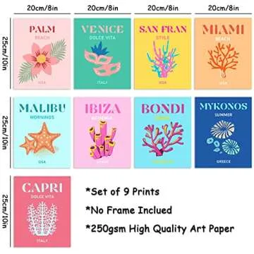 Whaline 9Pcs Preppy Travel Wall Art Prints Colorful Abstract Aesthetic Room Decor Minimalist Poster ...