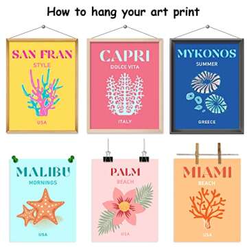 Whaline 9Pcs Preppy Travel Wall Art Prints Colorful Abstract Aesthetic Room Decor Minimalist Poster for Teen Girls Bedroom Pink College Dorm Posters(UNFRAMED 8x10in)