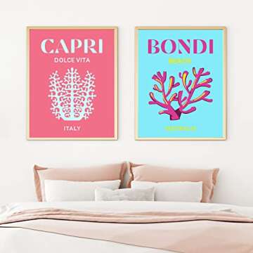 Whaline 9Pcs Preppy Travel Wall Art Prints Colorful Abstract Aesthetic Room Decor Minimalist Poster for Teen Girls Bedroom Pink College Dorm Posters(UNFRAMED 8x10in)