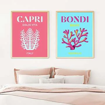 Whaline 9Pcs Preppy Travel Wall Art Prints Colorful Abstract Aesthetic Room Decor Minimalist Poster for Teen Girls Bedroom Pink College Dorm Posters(UNFRAMED 8x10in)