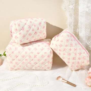 SOIDRAM Floral Makeup Bag Small Quilted Cosmetic Bag Cute Makeup Pouch Coquette Makeup Bag Aesthetic...