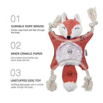 Fox Dog Toy with Squeaker, Stuffless Dog Toy Crinkle Hunting Dog Toy Plush Durable Dog Squeaky Toys ...
