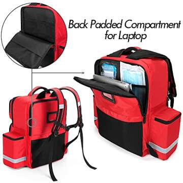 Trunab Emergency Medical Backpack 50L Responder Trauma Bag for EMT, Home Care, Red