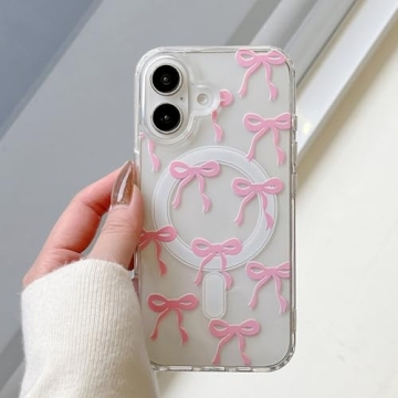 UEEBAI Magnetic for iPhone 16 Case, Bow Case Compatible with MagSafe, Wireless Slim Clear Ribbon Aes...