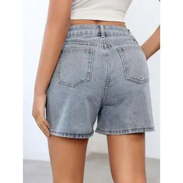 SweatyRocks Women’s High Waist Straight Leg Denim Shorts - Trendy Summer Shorts with Pockets