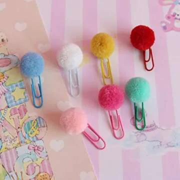 BESPORTBLE 24pcs Metal Paper Clips Mini Cute Pompom Ball Shape Note Clips for Office Supply Accessories Bookmark Party Favors Random Color