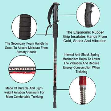 Aihoye Trekking Poles, Collapsible Lightweight Shock-Absorbent Hiking Walking Sticks Adjustable Alum...