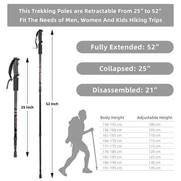 Aihoye Trekking Poles, Collapsible Lightweight Shock-Absorbent Hiking Walking Sticks Adjustable Aluminum Hiking Poles for Women Men Kids, 2 Pack (Black)