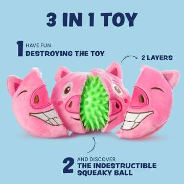 ZENAPOKI Dog Toys for Aggressive Chewers (3in1) - Squeaky and Interactive - for Medium Dogs, Large &...
