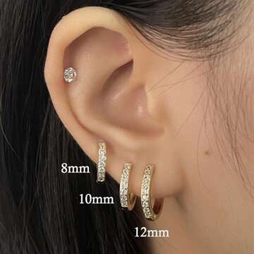 Small Gold Hoop Earrings Sterling Silver Stud Earrings for Women 6 Pairs Hypoallergenic Tiny Cubic Z...