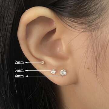 Small Gold Hoop Earrings Sterling Silver Stud Earrings for Women 6 Pairs Hypoallergenic Tiny Cubic Zirconia Stud Set Cartilage Hoops