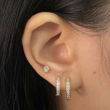 Small Gold Hoop Earrings Sterling Silver Stud Earrings for Women 6 Pairs Hypoallergenic Tiny Cubic Zirconia Stud Set Cartilage Hoops