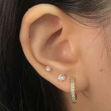 Small Gold Hoop Earrings Sterling Silver Stud Earrings for Women 6 Pairs Hypoallergenic Tiny Cubic Zirconia Stud Set Cartilage Hoops