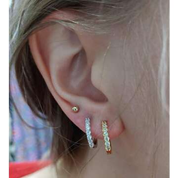 Small Gold Hoop Earrings Sterling Silver Stud Earrings for Women 6 Pairs Hypoallergenic Tiny Cubic Zirconia Stud Set Cartilage Hoops