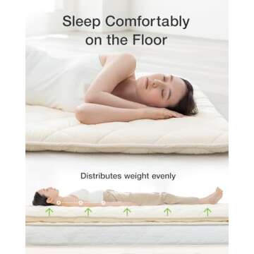 FULI Japanese Futon Mattress, Japanese Floor Mattress, Floor Bed, Tatami Foldable Bed, Roll Up Sleeping Pad, Shikibuton, Made in Japan (White, Queen)