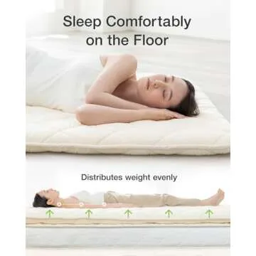 FULI Japanese Futon Mattress, Japanese Floor Mattress, Floor Bed, Tatami Foldable Bed, Roll Up Sleeping Pad, Shikibuton, Made in Japan (White, Queen)