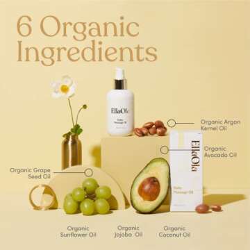 ELLAOLA Organic Moisturizing Baby Massage Oil - Non Greasy Formula Made With Natural Jojoba, Sunflower, and Argan Oil to Hydrate Skin and Protect Against Cradle Cap | 5 fl. oz.