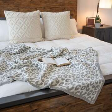 Luxury Wild Leopard Throw Blanket - Super Soft Cozy Cable Knitted Throw Blanket, Plush Polyester Bla...