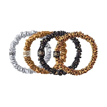 SLIP Silk Skinnie Scrunchie Set of 4 - 100% Pure 22 Momme Mulberry Silk, Hair-Friendly Scrunchies for Women in Paparazzi - Luxurious Elastic Hair Scrunchies