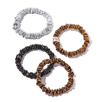 SLIP Silk Skinnie Scrunchie Set of 4 - 100% Pure 22 Momme Mulberry Silk, Hair-Friendly Scrunchies for Women in Paparazzi - Luxurious Elastic Hair Scrunchies