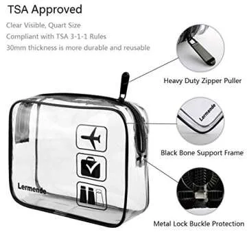 Lermende 3pcs TSA Approved Toiletry Bag with Zipper Travel Luggage Pouch Carry On Clear Airport Airline Compliant Bag Travel Cosmetic Makeup Bags for Men Women (Black)