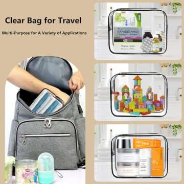 Lermende 3pcs TSA Approved Toiletry Bag with Zipper Travel Luggage Pouch Carry On Clear Airport Airline Compliant Bag Travel Cosmetic Makeup Bags for Men Women (Black)