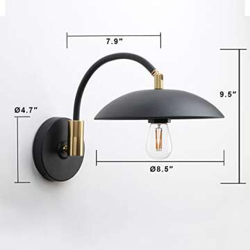 Pathson 2 Pack Adjustable Wall Sconce, Industrial Swing Arm Wall Lamp Hardwired with Metal Base, Ret...