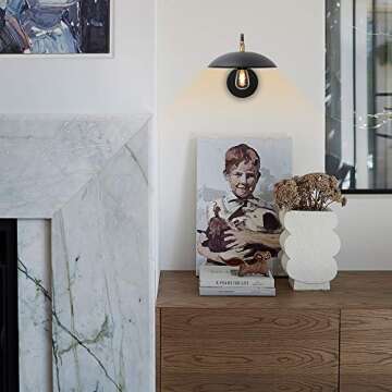 Pathson 2 Pack Adjustable Wall Sconce, Industrial Swing Arm Wall Lamp Hardwired with Metal Base, Retro Indoor Wall Light Fixtures Decor for Bedside Living Room (Matte Black)