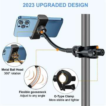 Mic Stand Phone Holder, JCWINY Flexible Phone Holder for Microphone Stand, Adjustable iPhone Mic Sta...