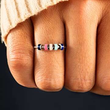 Elegant Silver Enamel Fidget Ring for Anxiety Relief