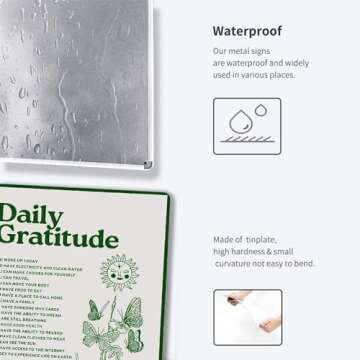 Fmcmly Daily Gratitude Inspirational Metal Tin Sign Green Boho Room Aesthetic Decoration Home Kitchen Office Bedroom Cafes Wall Decor 8x12 Inch