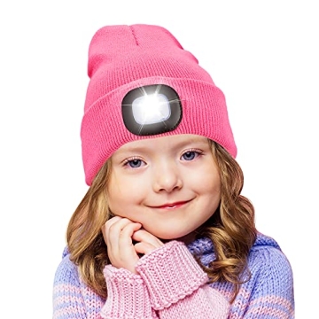 Ocatoma Gifts for Kids Boys Girls Beanie Warm Hat with Light LED USB Rechargeable Headlight Winter K...
